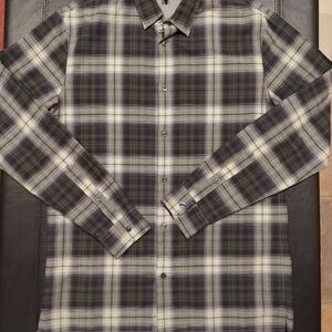 VINCE Men's Plaid Dark Green/Silver Button Down Sz M